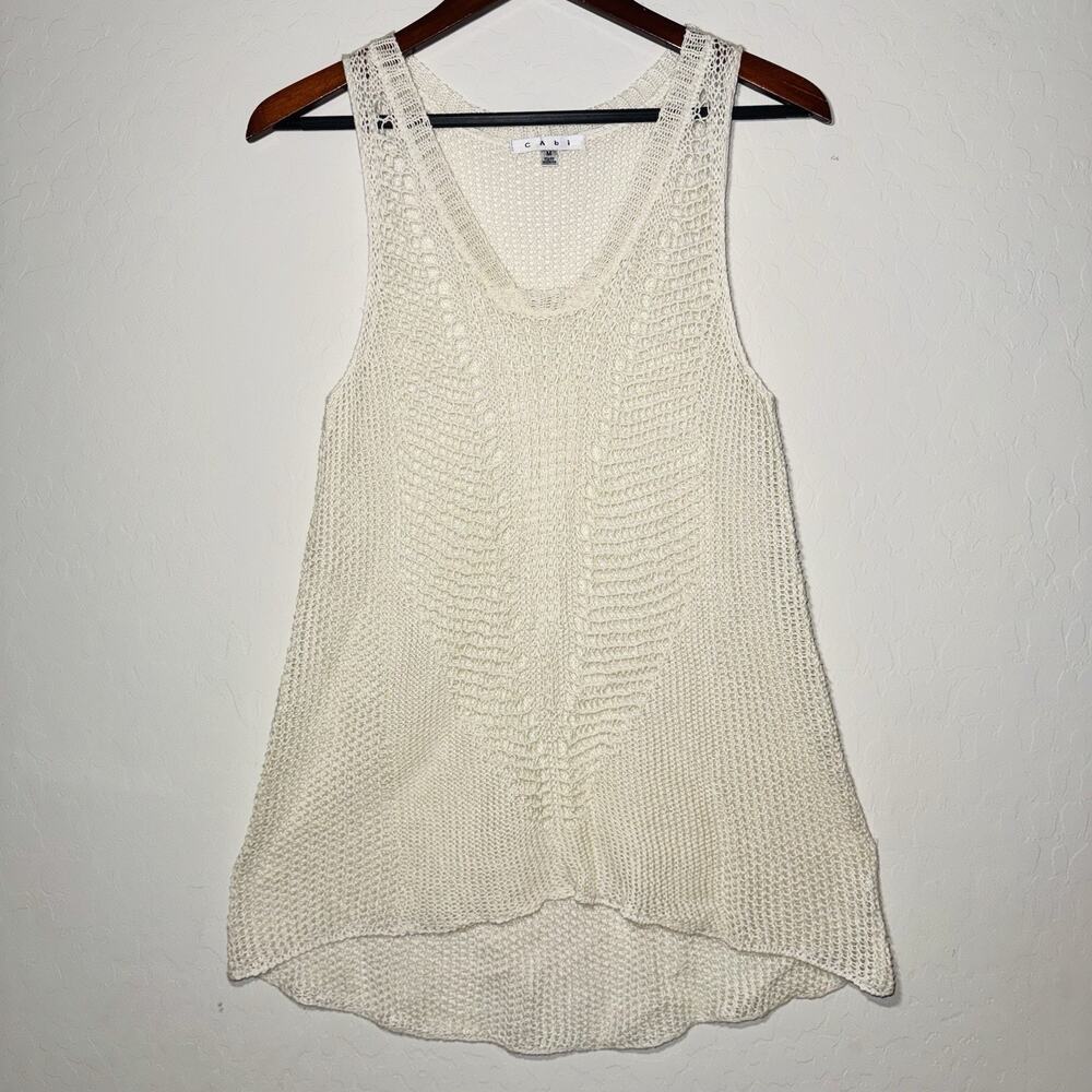 Cabi Linen See Thru Tank Boho Women's Size Medium Ivory Festival Crochet Top
